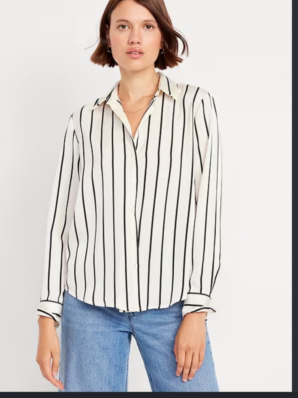Old Navy Cream and Black Vertical Stripe Button-Down Shirt